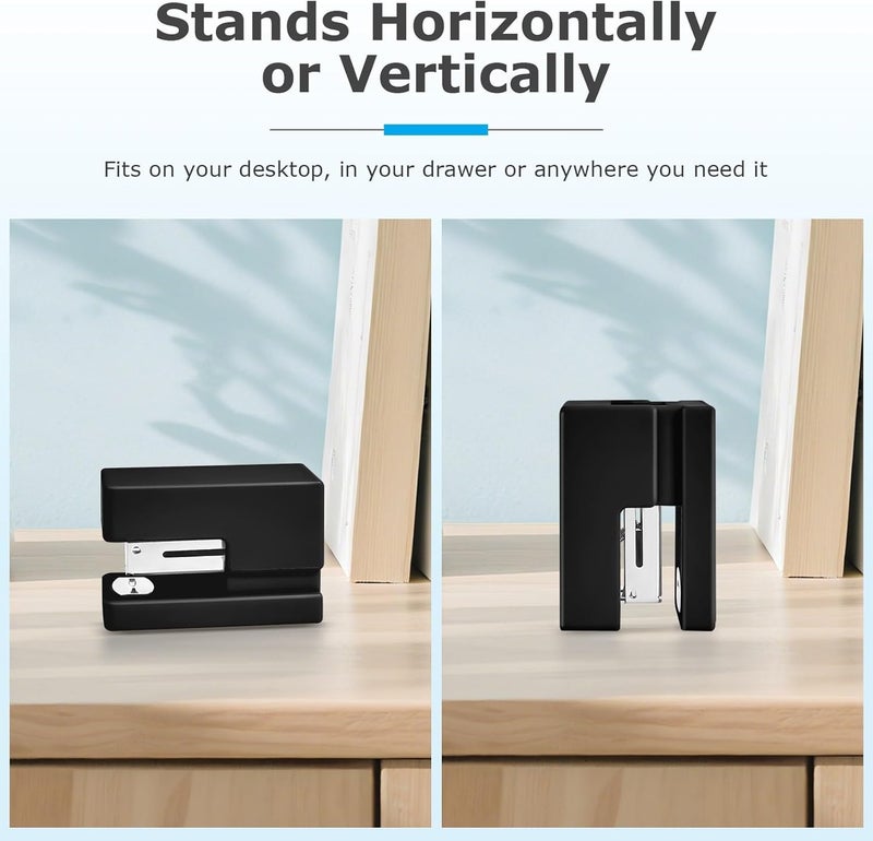 Yzkula Mini Stapler - Small Cute Desk Staplers - 25 Sheet Capacity with 830 Staples and Staple Remover, Desktop Stapler for Office, School, Home, Black - Image 2